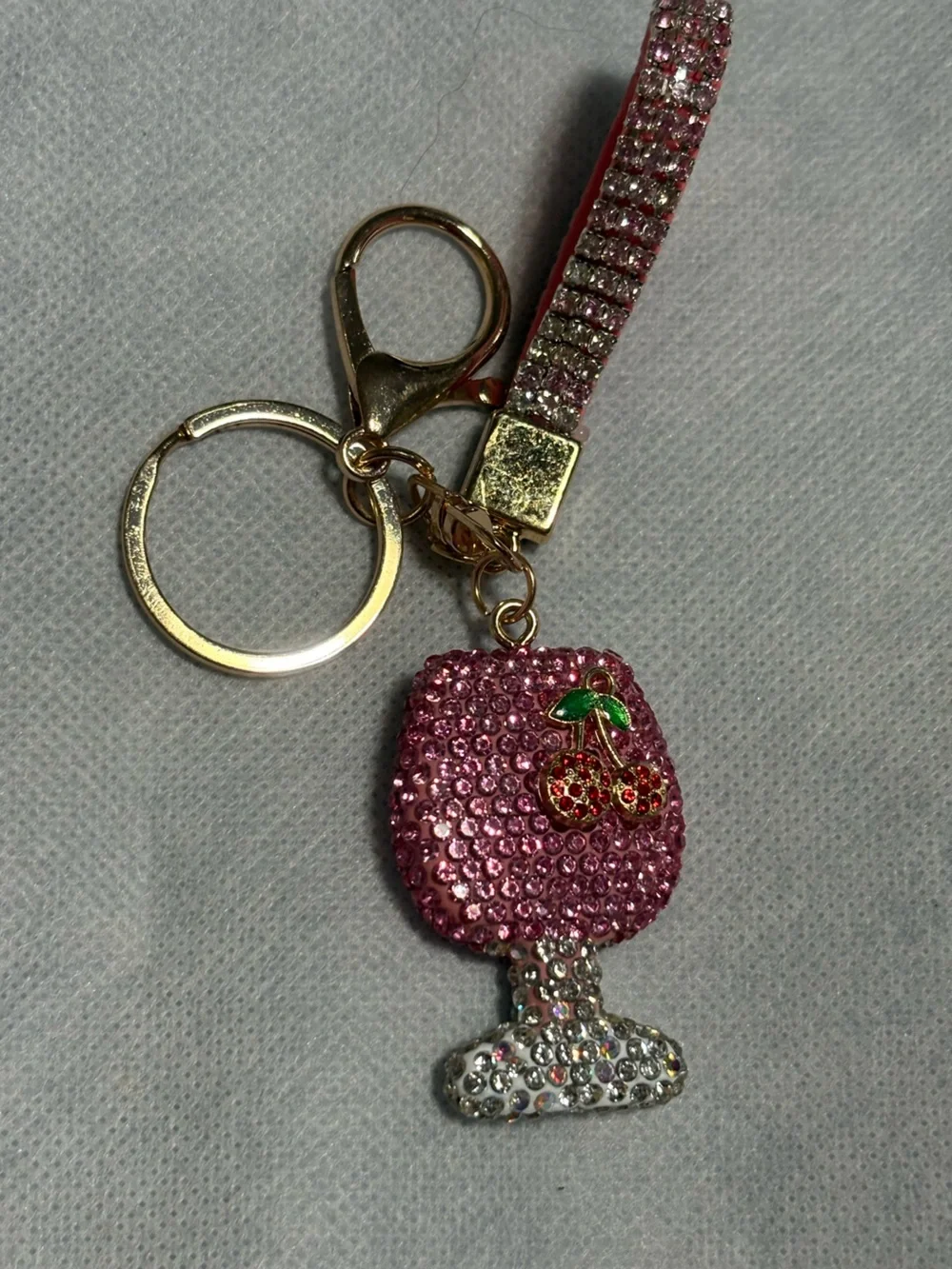 Bag charm/Keychain Charm Pink Rhinestone Wine/cocktail Glass
